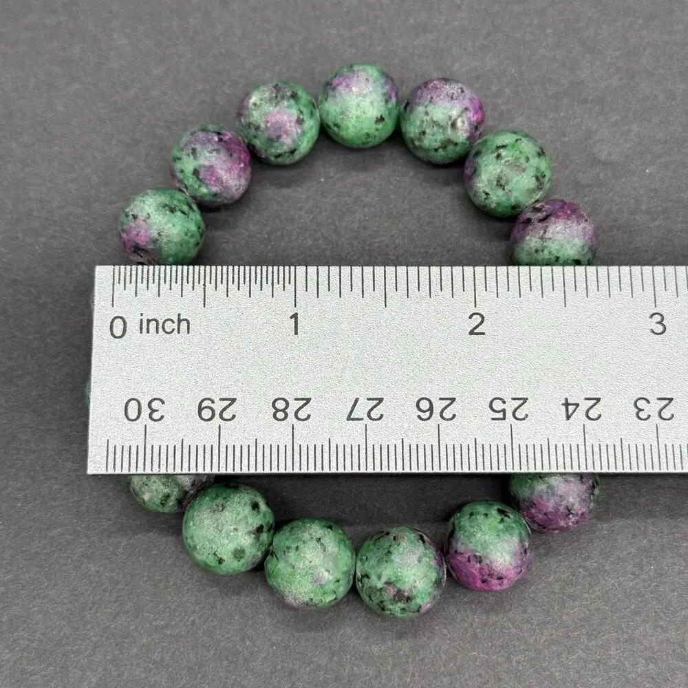 NWT Genuine Ruby Zoisite 12mm Large Round Beaded Stretch Bracelet Size 7.25